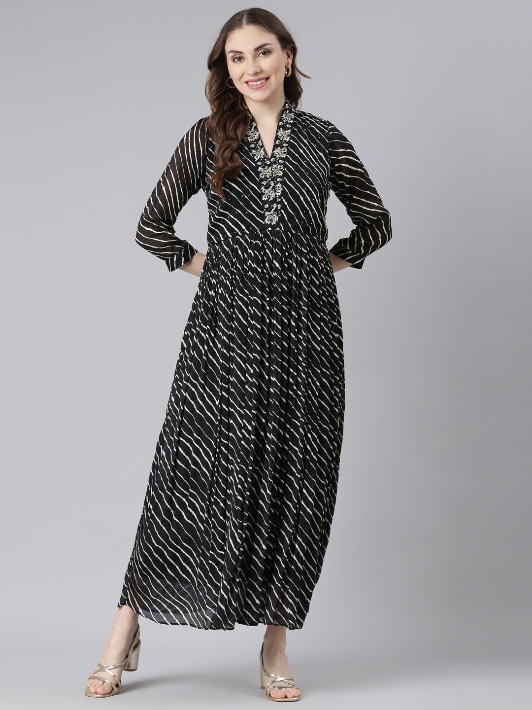 Transacthubs Black Cotton Maxi Dresses with Ethnic Motifs - Straight-Cut Casual Wear - Image 6