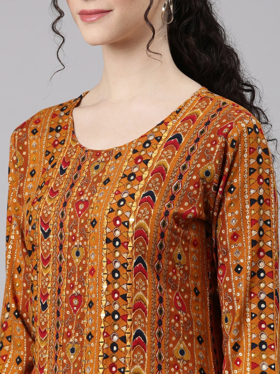 Transacthubs Mustard Straight Casual Embellished Kurta - Image 5
