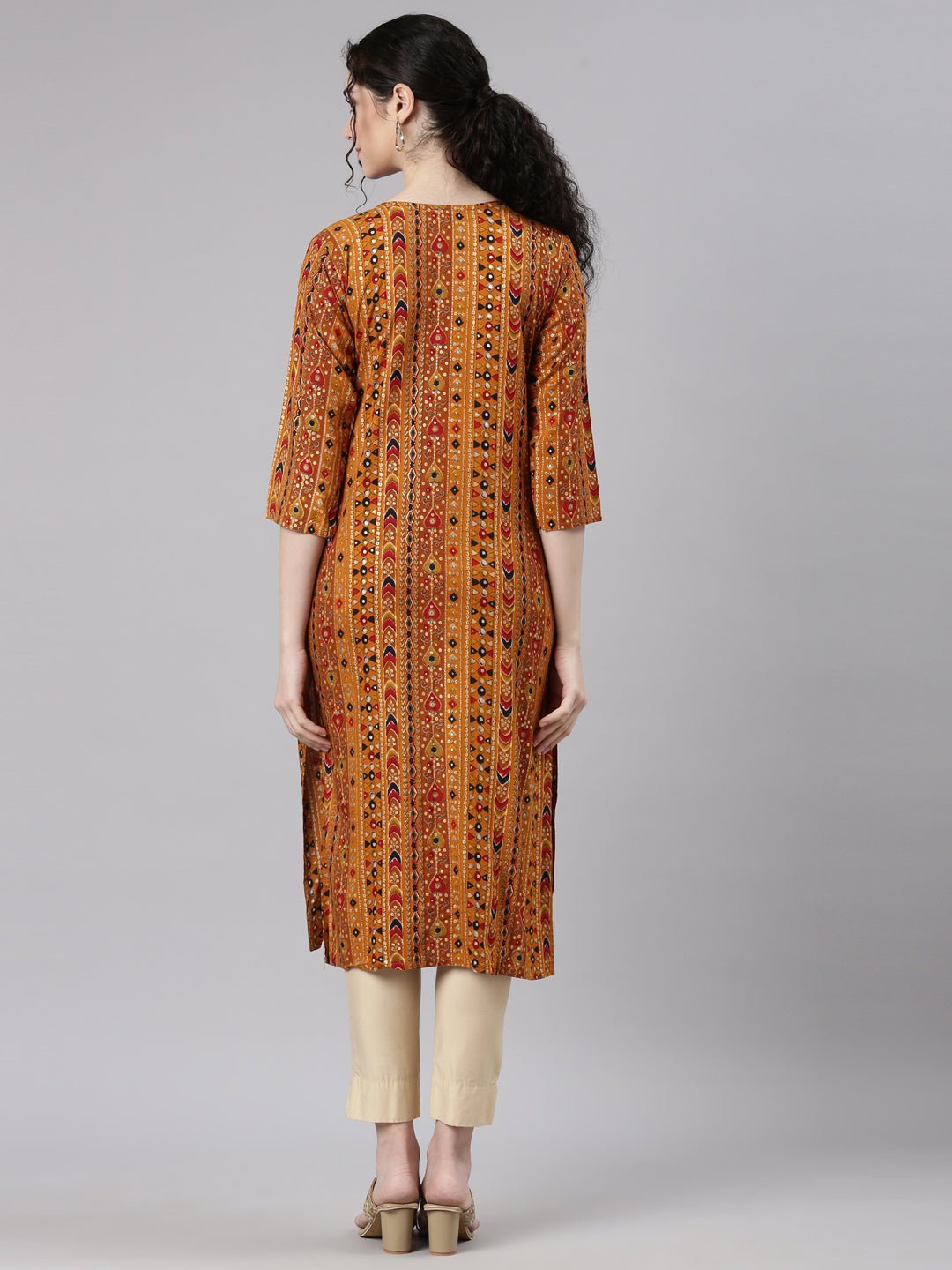 Transacthubs Mustard Straight Casual Embellished Kurta - Image 4