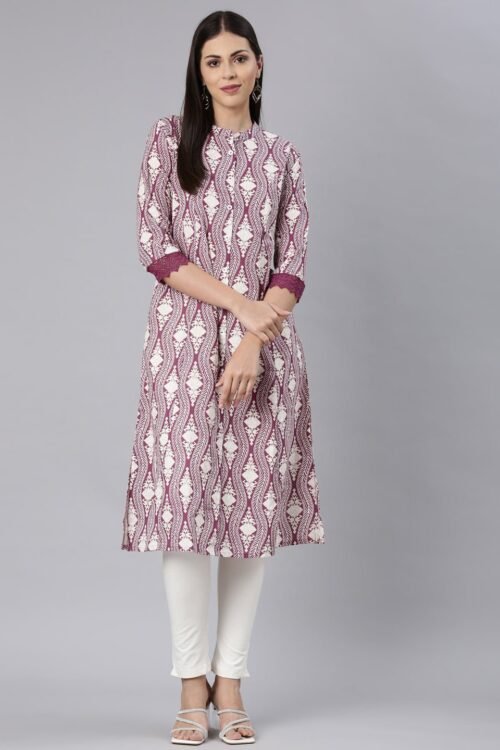Transacthubs Purple Straight Casual Chevron Straight Kurta