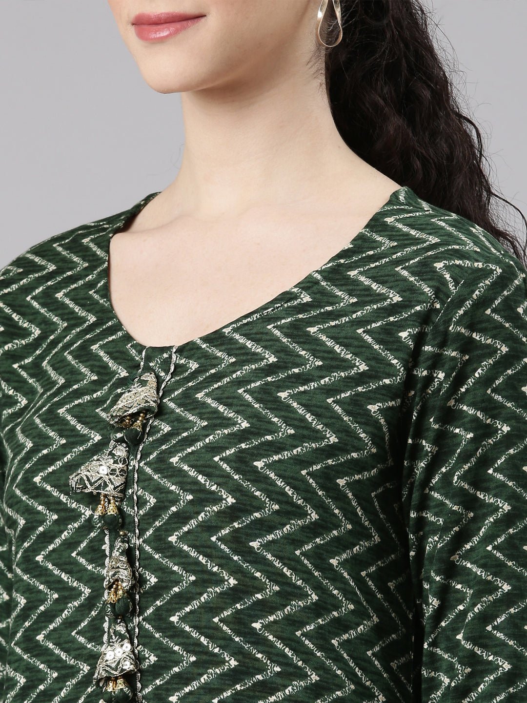 Transacthubs Green Straight Casual Chevron Kurta - Image 5