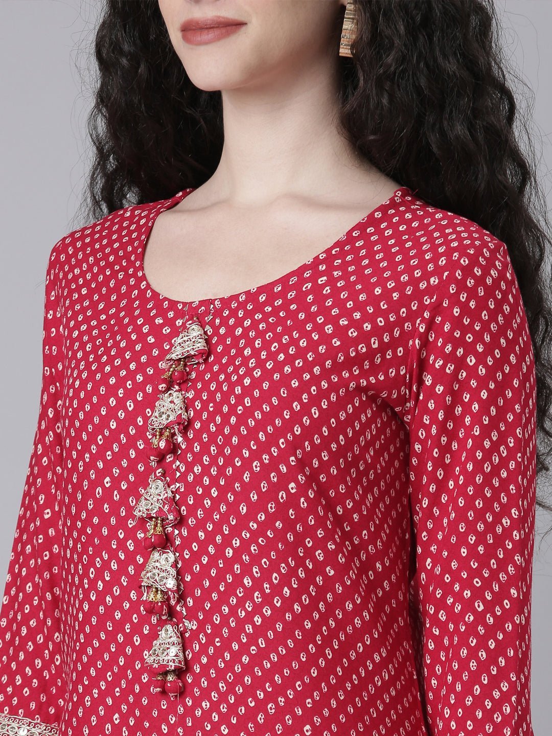 Transacthubs Pink Casual Bandhani Straight Kurta - Image 2