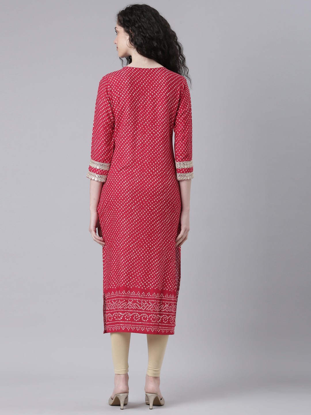 Transacthubs Pink Casual Bandhani Straight Kurta - Image 5