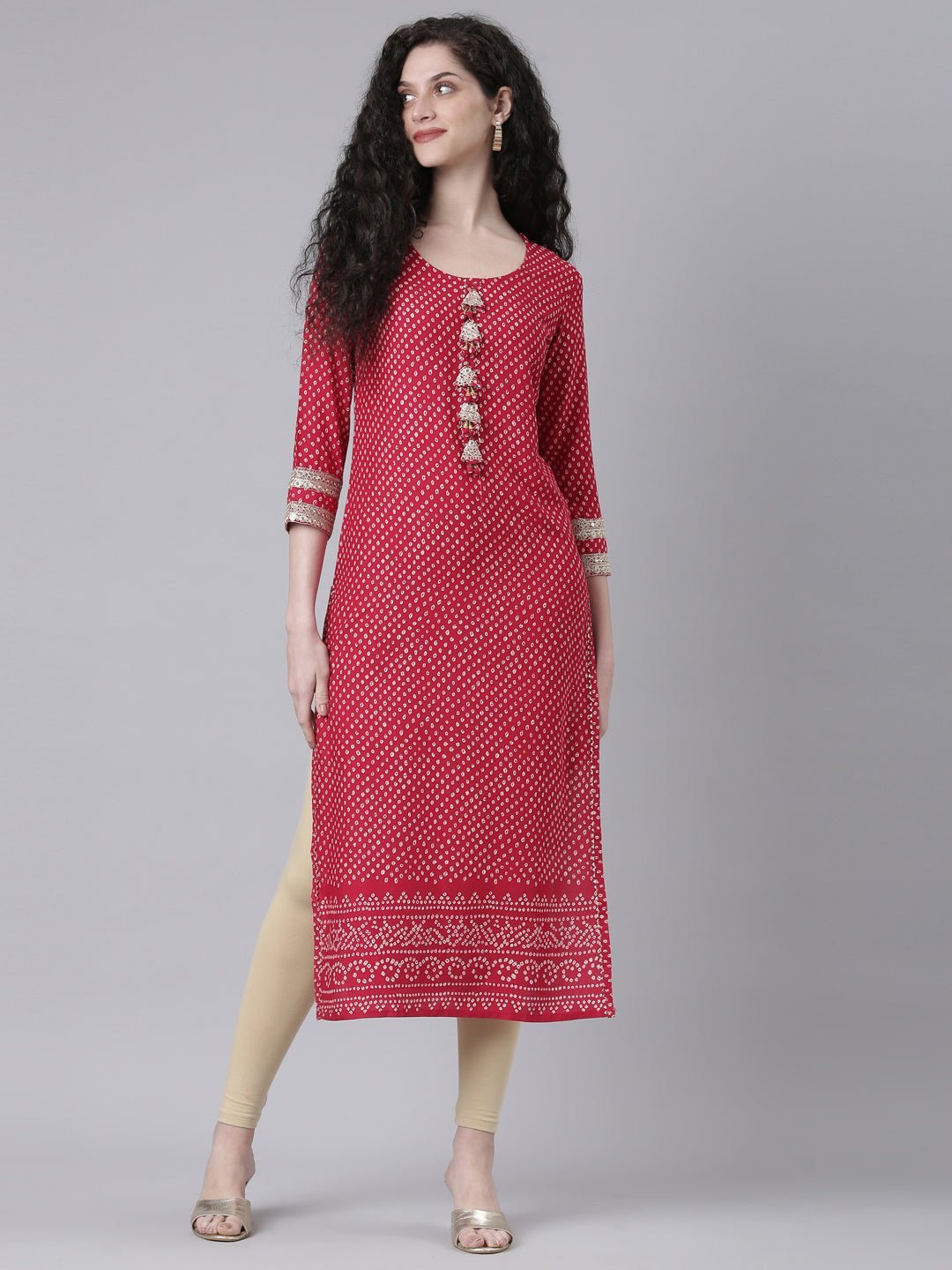 Transacthubs Pink Casual Bandhani Straight Kurta - Image 6